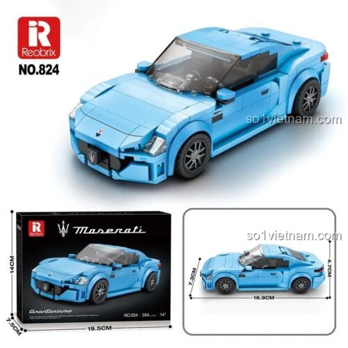 Bộ lắp ráp Siêu xe Maserati 824 màu xanh dương, đồ chơi mô hình chất lượng cao cho con trai.