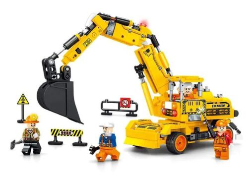 SEMBO 104010 Xe đào bánh lốp bộ lắp ghép 4 trong 1, đồ chơi xây dựng cho bé trai 6 tuổi, có 3 minifigures, màu vàng đen, kích thước mô hình 11x5.5x7cm, hộp 23.5x18.8x4.5cm