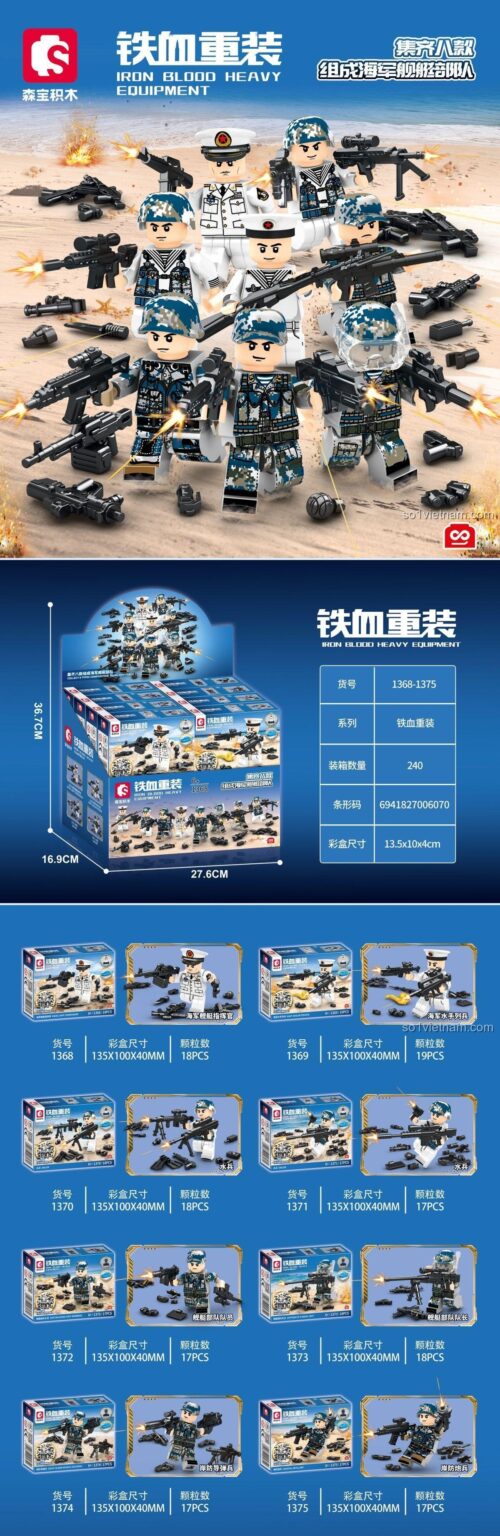 Mô hình các mẫu tàu chiến SEMBO 1368-1375 Hải Quân Tàu Chiến với các minifigure lính hải quân