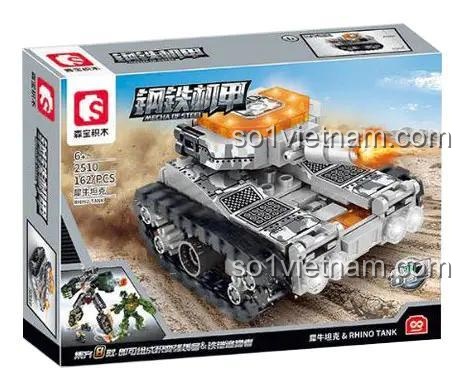 Hộp sản phẩm SEMBO Mecha Of Steel Xe tăng Rhino 2510 nhìn từ bên cạnh