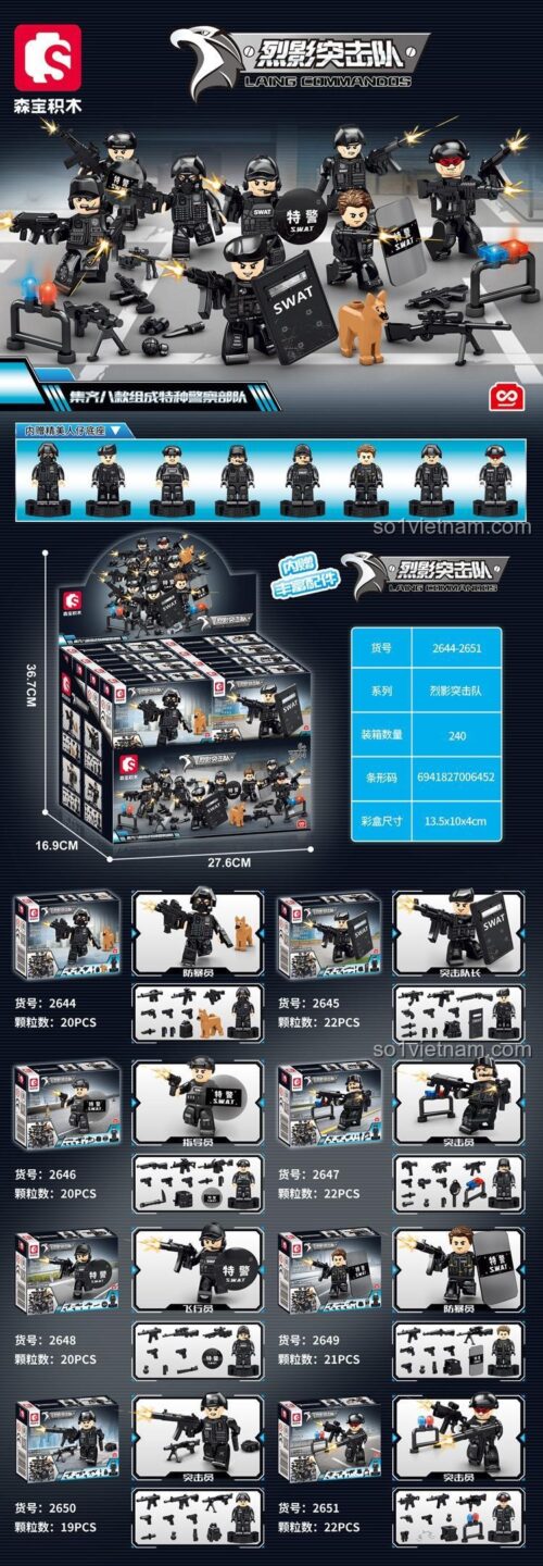 Hộp sản phẩm SEMBO 2647 Laing Commandos - Bộ đồ chơi SWAT