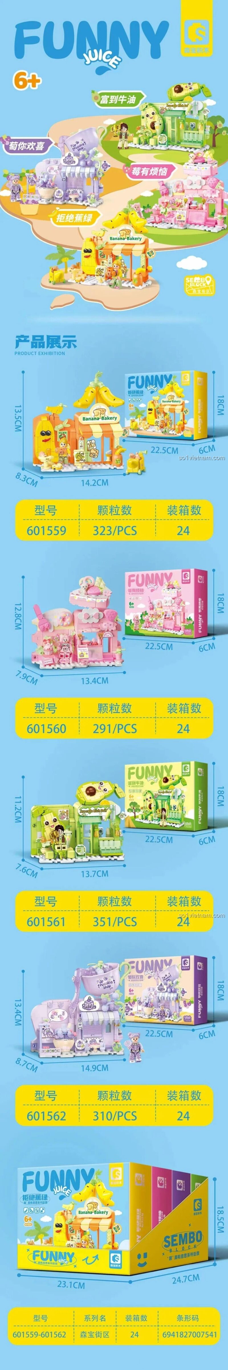 SEMBO 601560 Tiệm Bánh Ngọt Funny Juice bộ đồ chơi lắp ghép mô hình hộp sản phẩm