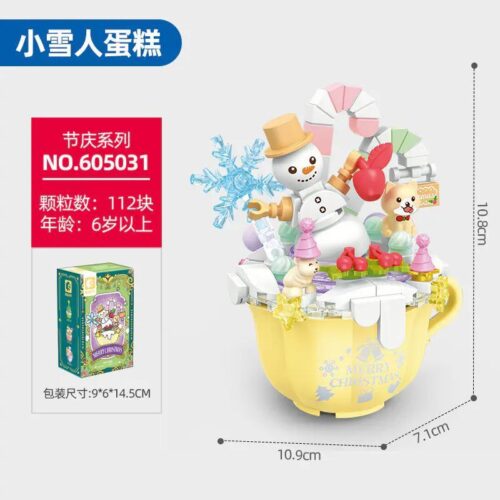 SEMBO 605031 Bộ đồ chơi Bát Giáng Sinh Bánh Kem với Mô hình Người Tuyết, Cún Con, Cây Kẹo, Bông Tuyết, Mũ Giáng Sinh, Nến Giáng Sinh, Cây Thông Noel, Cây Kẹo Gậy, 112 chi tiết, phù hợp cho bé 6 tuổi