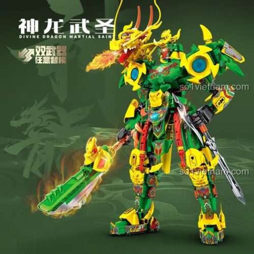 đồ chơi mô hình Robot Thần Long Võ Thánh Mecha Thần Long Võ Thánh 103372 với song kiếm độc đáo, khớp nối linh hoạt cho bé trai 6 tuổi