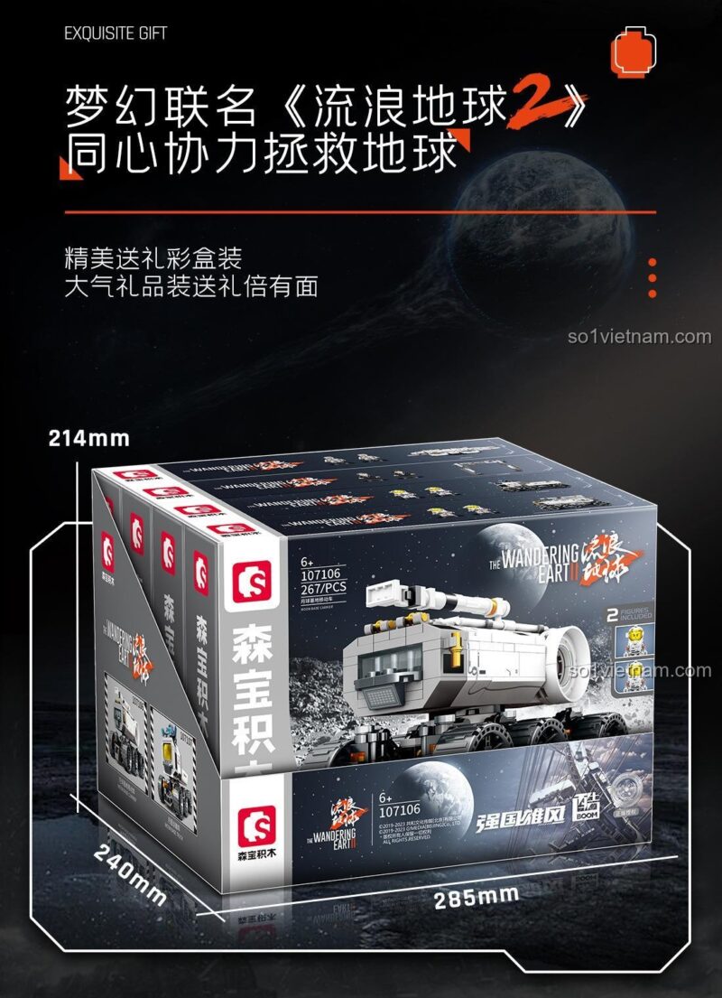 Thông số kỹ thuật của mô hình Drone Kẻ Săn Mồi Sembo 107109: 190 chi tiết, kích thước 182x158x44mm.
