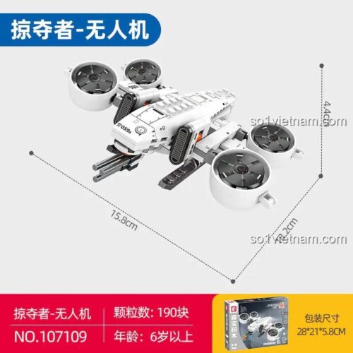 Bộ lắp ghép SEMBO 107109 Máy bay không người lái Kẻ Săn Mồi với kích thước mô hình 18.2x15.8x4.4cm, giá rẻ cho bé trai 6 tuổi