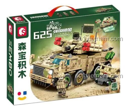 Hộp bộ lắp ghép SEMBO 203192 Xe Phòng Không Tự Hành 625, hình ảnh sản phẩm rõ nét, giá rẻ cho bé trai 6 tuổi.