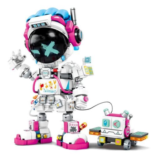 Hộp sản phẩm đồ chơi mô hình Sembo 203401 Space Walker, hình ảnh phi hành gia và chó robot phong cách cyberpunk. Món quà sinh nhật ý nghĩa.