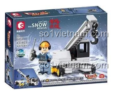 Hộp nhỏ đồ chơi mô hình Sembo 2751 Cần cẩu bánh xích, một phần của bộ Biệt đội cứu hộ trên tuyết.