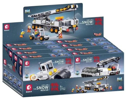 Hộp trưng bày bộ lắp ghép Sembo 2759 Xe lu cứu hộ tuyết 8 trong 1, đồ chơi sáng tạo cho bé trai 6 tuổi.