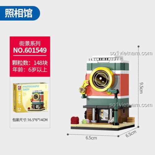 SEMBO 601549 Tiệm Chụp Ảnh bộ lắp ghép 148 mảnh, kích thước hộp và mô hình, đồ chơi xây dựng cho bé 6 tuổi