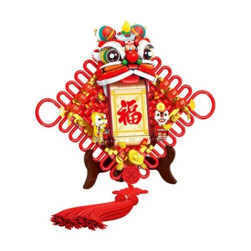 Bộ lắp ghép Nút thắt Trung Hoa may mắn Sembo 605035, mô hình Lân Sư Ôm Phúc trang trí Tết cho bé 6 tuổi, giá rẻ.
