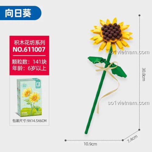 Mô hình Hoa Hướng Dương SEMBO 611007 với kích thước chi tiết, bộ lắp ghép chất lượng cao cho bé gái 6 tuổi.