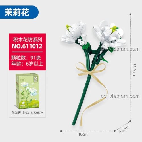 bộ xếp hình Hoa Nhài SEMBO 611012, đồ chơi xếp hình Hoa Nhài SEMBO 611012, mô hình hoa nhài kích thước chi tiết
