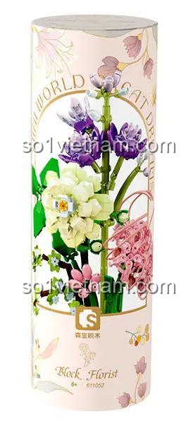 Bộ xếp hình SEMBO 611052 Bó hoa Hồng Phấn và Lan Tím, sắc hoa vĩnh cửu, đồ chơi mô hình hoa lắp ghép, giá rẻ.