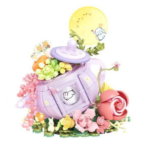 Mô hình ấm trà Moon Stream Tea Language SEMBO 611087 với hoa và thỏ