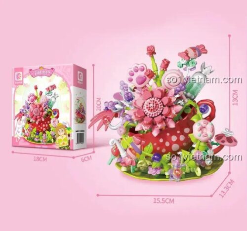 Kích thước đồ chơi mô hình SEMBO 611101 Lời Thì Thầm Nơi Suối Hoa, cao 13cm, hộp 20cm, quà tặng sáng tạo cho con gái.