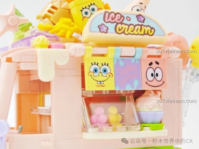 Mặt sau mô hình xe kem Patrick Star, bộ lắp ghép SEMBO 612218 Xe Kem Ngọt Ngào Patrick Star SpongeBob, chi tiết tinh xảo.