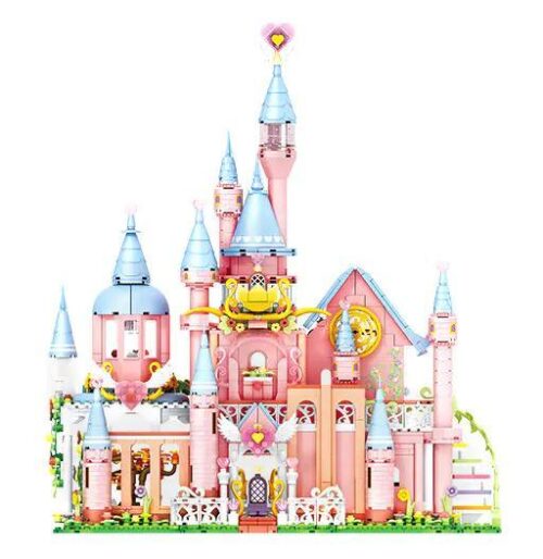 SEMBO 616217 Lâu Đài Cảm Xúc Kỳ Diệu Mộng Khả Phiên Bản Sang Trọng - Mô hình lâu đài màu hồng và xanh dương với đèn LED, 7 minifigures, 1622 mảnh ghép, đồ chơi lắp ráp cho bé gái 6 tuổi