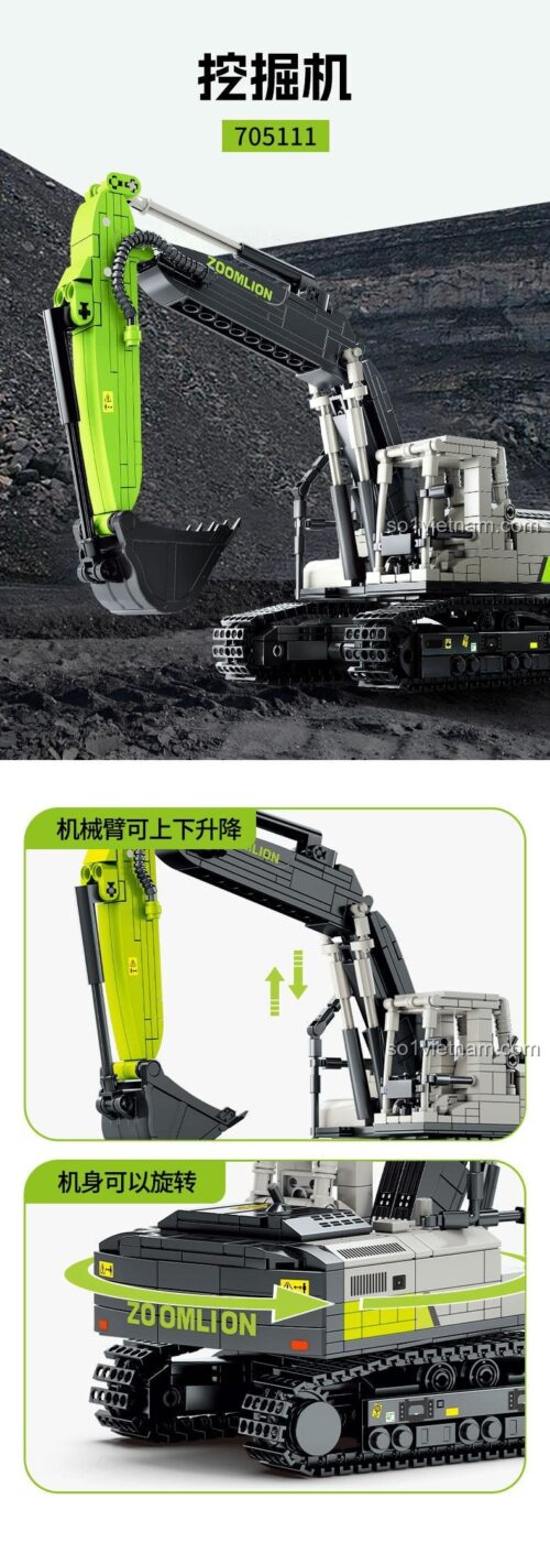 Chi tiết tính năng của đồ chơi mô hình Xe xúc công trình Zoomlion 705111: cánh tay nâng hạ, thân máy xoay 360 độ, giá tốt.
