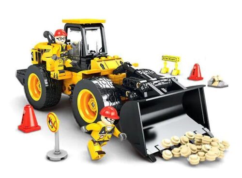 Bộ lắp ghép Xe xúc lật bánh lốp Sany SEMBO 712043 giá tốt, mô hình xe công trình xúc lật chi tiết cao cho bé trai 6 tuổi, ảnh hộp sản phẩm.