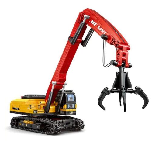 SEMBO 712053 Máy xúc gắp vật liệu 4 trong 1, Xe công trình màu vàng đỏ, Đồ chơi lắp ráp cho bé trai 6 tuổi, Lắp ráp 4 mẫu xe công trình, Giá tốt