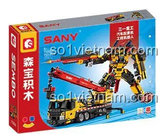Hộp đồ chơi SEMBO 712058 Xe Cẩu Biến Hình Robot, bộ lắp ghép 752 chi tiết, quà tặng sinh nhật cho bé trai 6 tuổi.