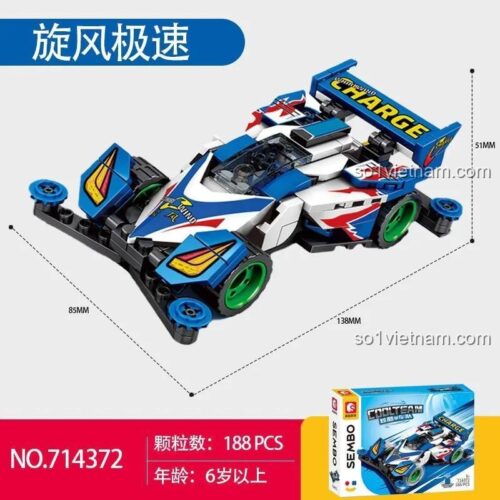 SEMBO 714372 Xe đua Tốc độ Gió bộ lắp ghép 188 mảnh ghép cho bé trai 6 tuổi kích thước mô hình 13.8x8.5x5.1cm