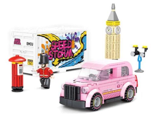 Bộ lắp ghép Xe Taxi London Hồng SEMBO 714513, mô hình London phong cách Q-version, quà tặng cho bé gái 6 tuổi giá tốt.