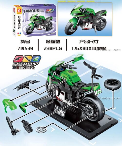 đồ chơi mô hình Xe Mô Tô Kawasaki NINJA ZX-10R SEMBO 714539 chi tiết lắp ráp cho bé trai 6 tuổi