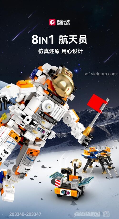 Đồ chơi lắp ráp Robot Phi Hành Gia SEMBO Block 203342 8-in-1, bộ xếp hình Mô Hình Không Gian cho bé trai 6 tuổi, giá tiết kiệm.