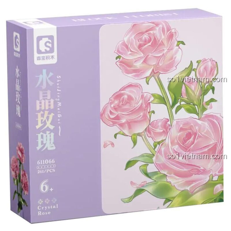 Hộp bộ lắp ghép Bó Hoa Hồng Pha Lê Sembo Block 611066, đồ chơi xếp hình chất lượng cao cho con gái 6 tuổi