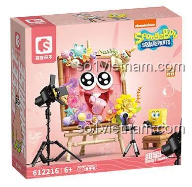 SEMBO 612216 Hộp sản phẩm Hải Mã Bông, Tranh vẽ Spongebob, Đồ chơi lắp ghép, 498 mảnh, 6+ tuổi, Con trai, Con gái, Có đèn LED, Mắt có thể xoay