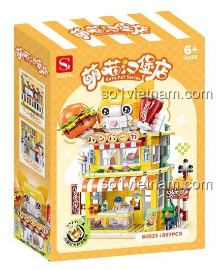 Hộp đồ chơi mô hình Shuanggao 60523 Tiệm Burger Mèo Dễ Thương chất lượng cao