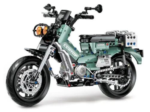 Mô hình xe máy Honda Cub lắp ráp tỉ lệ 1:8, bộ đồ chơi xếp hình Technic 628 chi tiết, màu xanh lá và đen, phù hợp cho bé trai 8 tuổi, món quà công nghệ ý nghĩa.