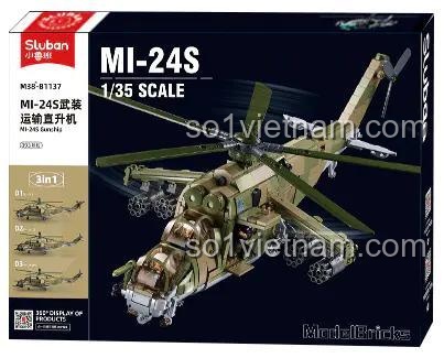 đồ chơi mô hình Sluban M38-B1137 Trực Thăng Vận Tải Vũ Trang MI-24S, bộ lắp ghép 3 kiểu cho bé trai 8 tuổi, đồ chơi xếp hình chất lượng cao