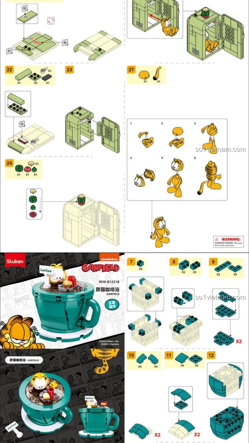 Nhân vật Garfield Sluban M38-B1221 hướng dẫn lắp ráp Sluban M38B1221 Garfield