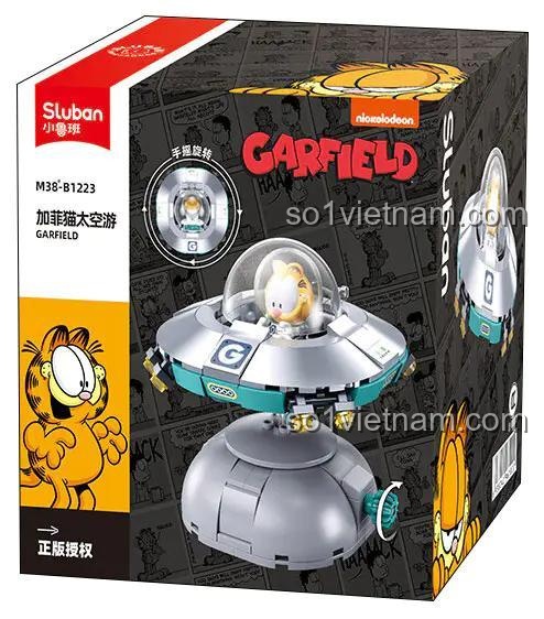 Hộp bộ lắp ghép Sluban M38-B1223 Garfield Du Hành Không Gian, chất lượng cao, cho bé trai 6 tuổi.