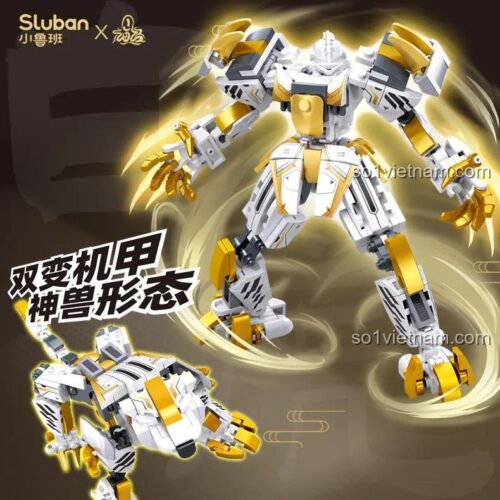 đồ chơi mô hình Cơ Giáp Bạch Hổ Sluban M38B1276 biến hình 2 dạng, robot M38 B1276 cho bé trai 6 tuổi, giá rẻ
