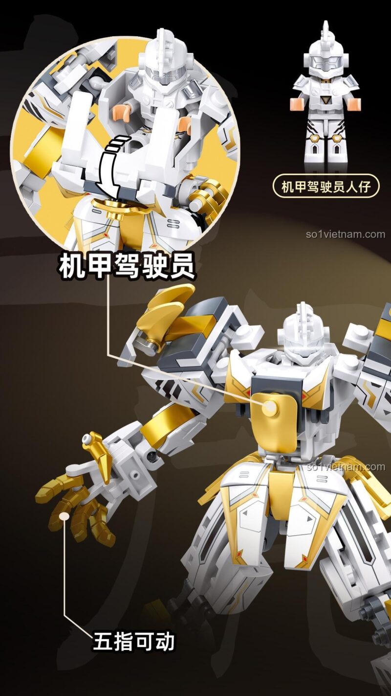 kích thước đồ chơi mô hình Sluban M38-B1276 Cơ Giáp Bạch Hổ, robot M38 B1276 cao 16cm, rộng 11cm, giá tốt