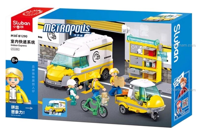 Hộp bộ lắp ghép Sluban M38-B1290 Hệ thống chuyển phát nhanh nội thành Phù Mộng Thành, đồ chơi xây dựng cho bé trai 6 tuổi, giá rẻ.
