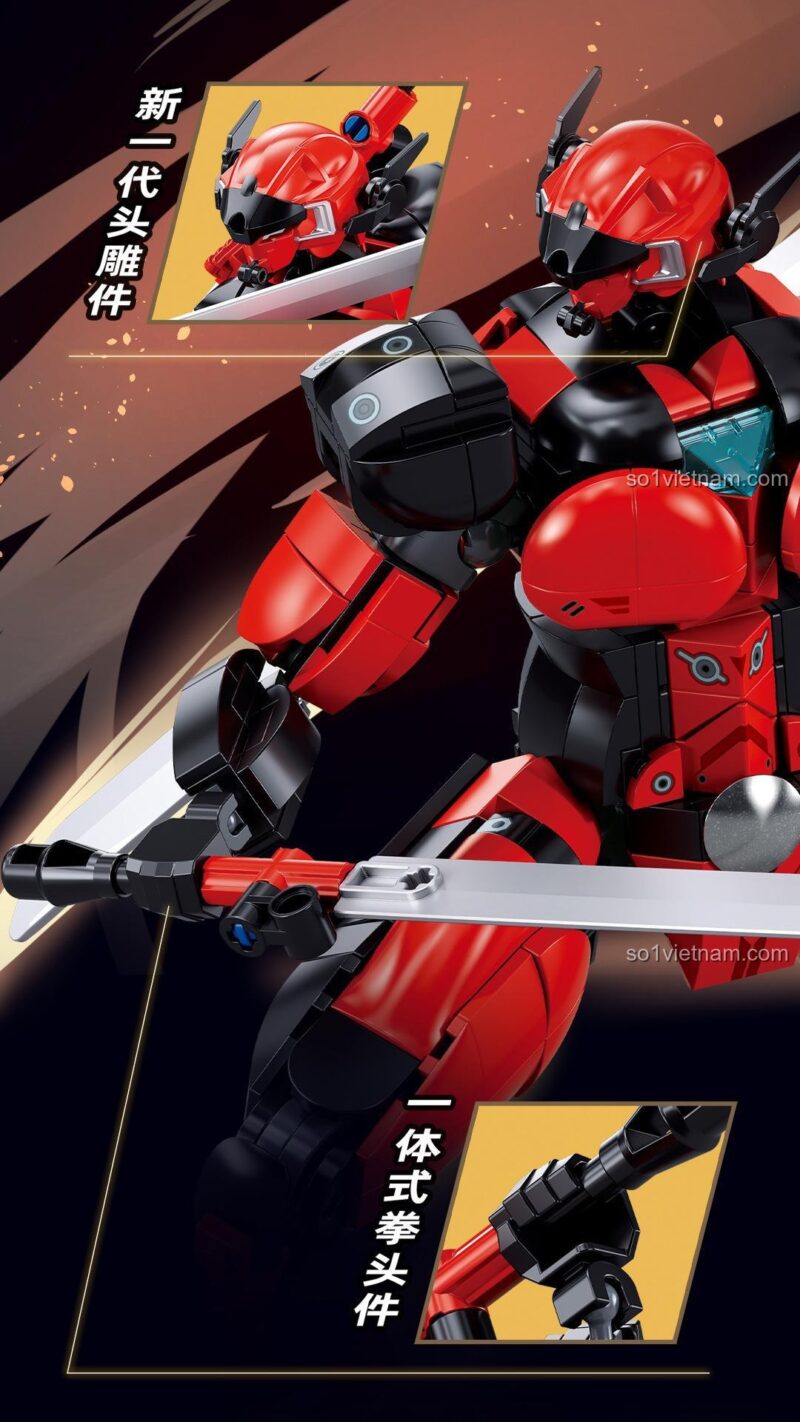 Hình ảnh nhìn thẳng của Mecha Đỏ Đen M38B1297, thiết kế cơ bắp ấn tượng, phù hợp cho con trai.