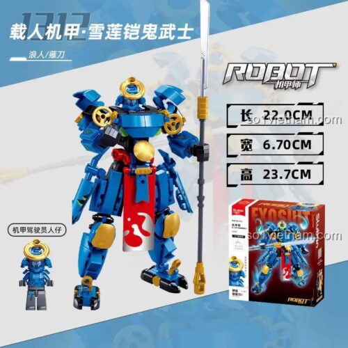 Kích thước hộp đồ chơi mô hình Sluban M38-B1312 Mecha Samurai Tuyết Liên, đi kèm 1 minifigure phi công.