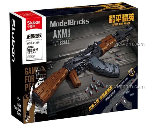 Hộp bộ lắp ghép Sluban M38-B1350 Súng trường tấn công AKM, đồ chơi lắp ghép Súng AKM Game for Peace, 1281 mảnh ghép, giá rẻ cho con trai 14 tuổi