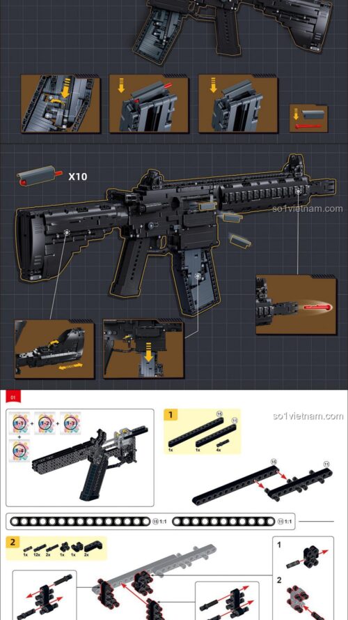 Súng trường tấn công M416, Mô hình súng M416, Súng M416 Game for Peace, Súng lắp ráp M416 Sluban M38-B1352 sách lắp ghép Sluban 1352 Súng M416 Game for Peace