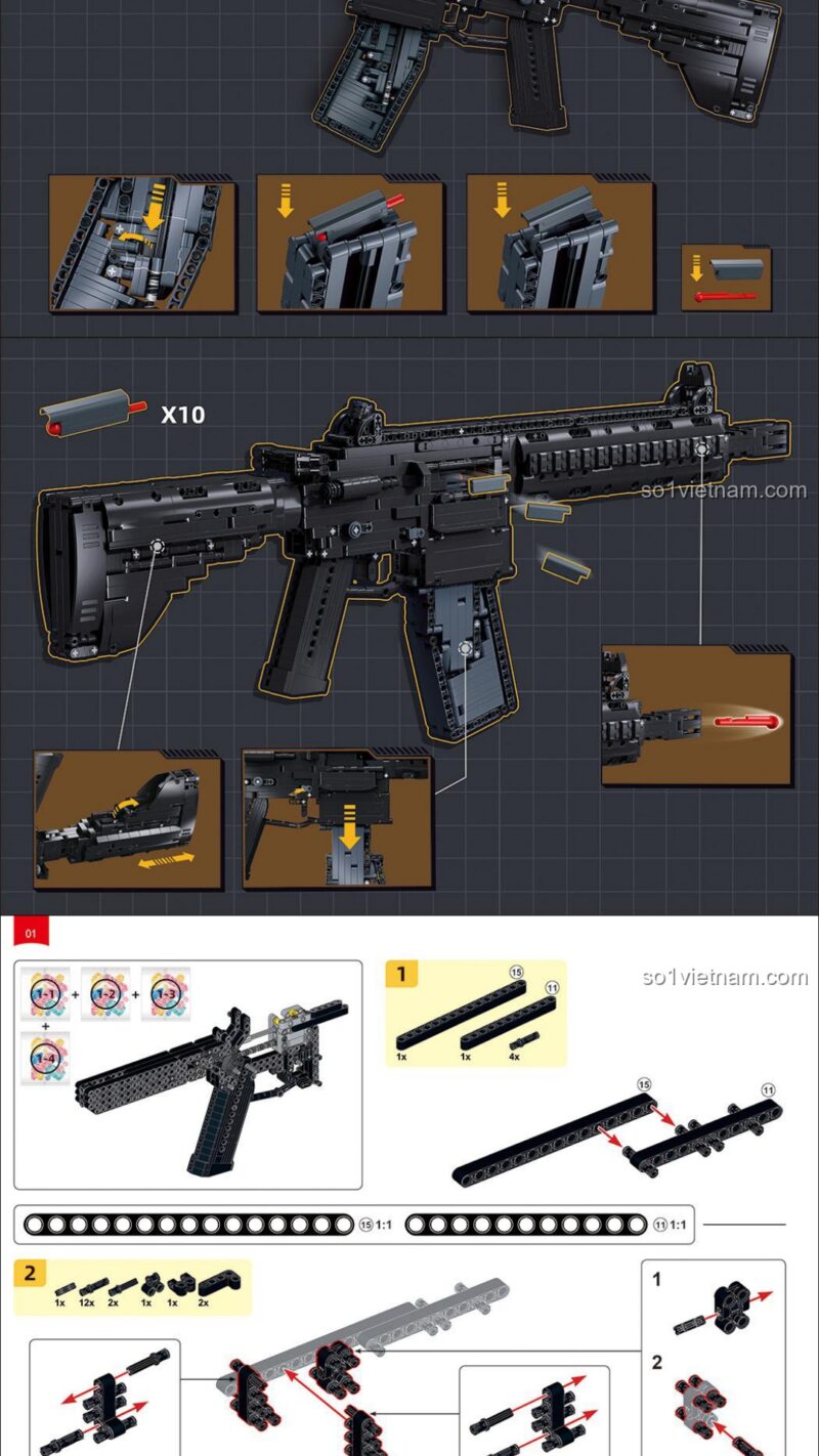 Súng trường tấn công M416, Mô hình súng M416, Súng M416 Game for Peace, Súng lắp ráp M416 Sluban M38-B1352 sách lắp ghép Sluban 1352 Súng M416 Game for Peace