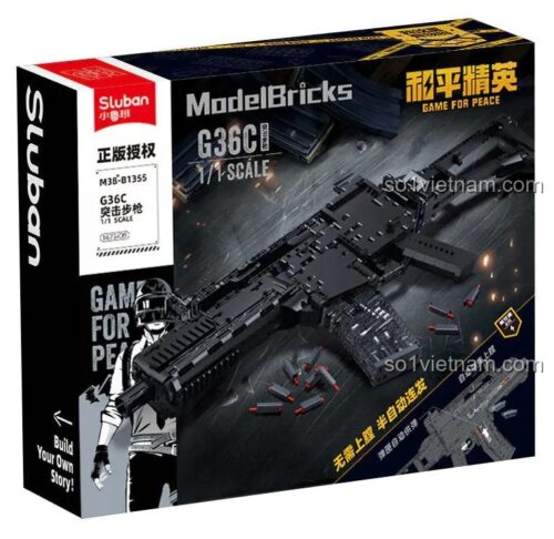 Hộp bộ lắp ghép Súng trường tấn công G36C, đồ chơi lắp ráp Sluban, súng lắp ráp M38-B1355, cho con trai 14 tuổi, giá tốt.