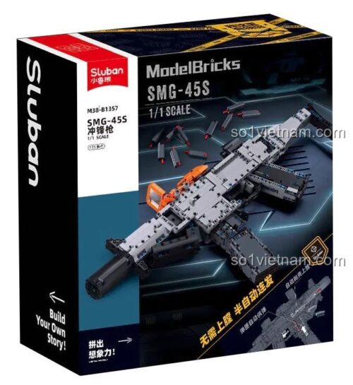 Hộp bộ lắp ghép Sluban M38-B1357 Súng SMG-45DS Hòa Bình Tinh Anh, đồ chơi lắp ráp 715 chi tiết, chất lượng cao, giá rẻ.