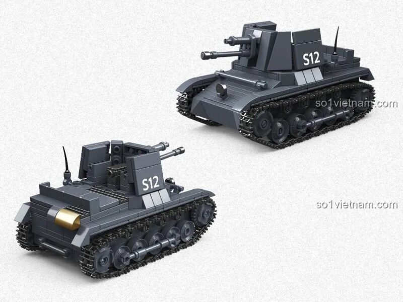 Hai góc nhìn của bộ xếp hình Xe Tăng Chống Tăng Panzerjager I Third Party 300004, thể hiện thiết kế tỉ mỉ, phù hợp bé trai 6 tuổi, giá trị cao.
