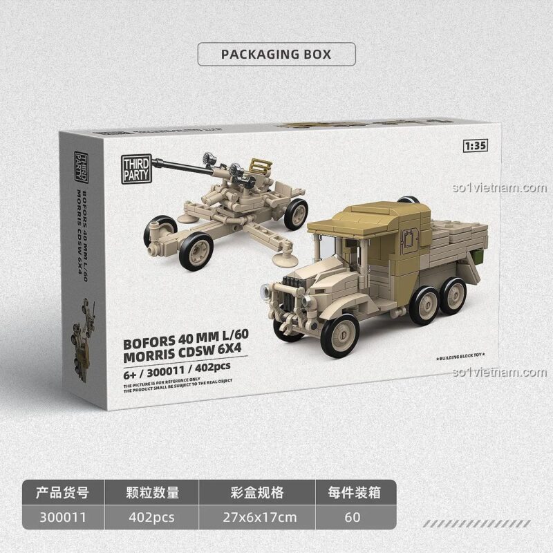 Third Party 300011 Hộp Đựng Bộ Lắp Ghép Xe Tải Kéo Pháo Phòng Không Bofors Morris CDSW 1:35 Thông Tin Chi Tiết, Tỉ lệ 1:35, 402 mảnh, 6+ tuổi, Con trai, Giá tốt
